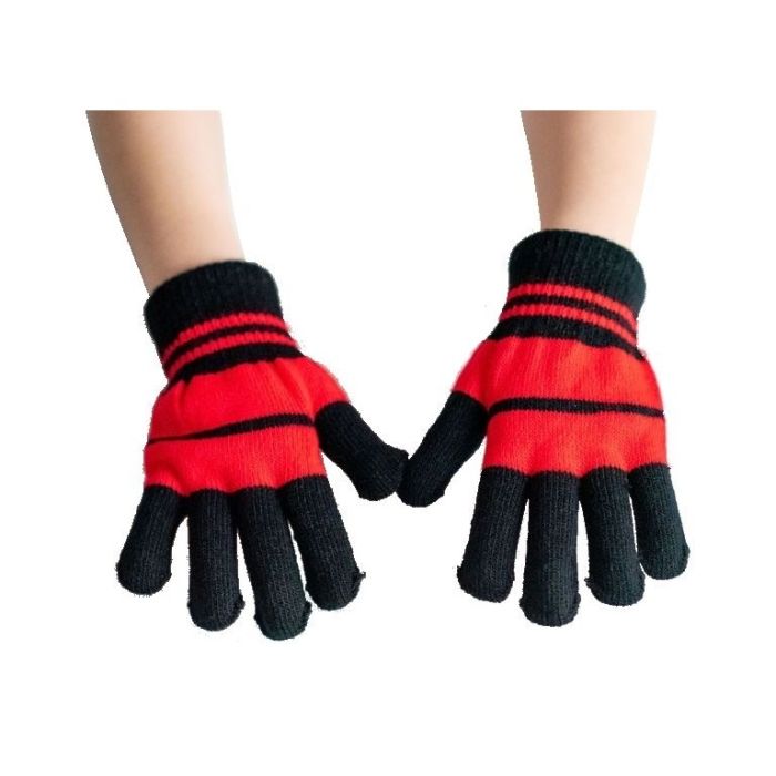 Rękawiczki pięciopalczaste dziecięce czarno-czerwone