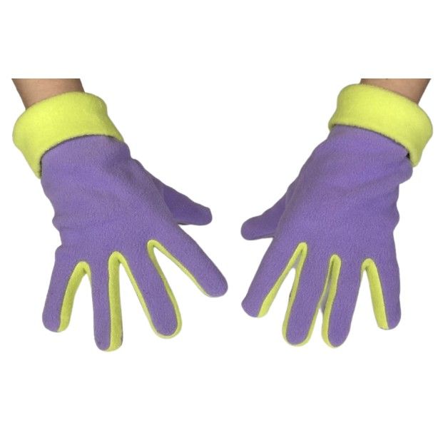 Rękawiczki pięciopalczaste polarowe fioletowo-żółte