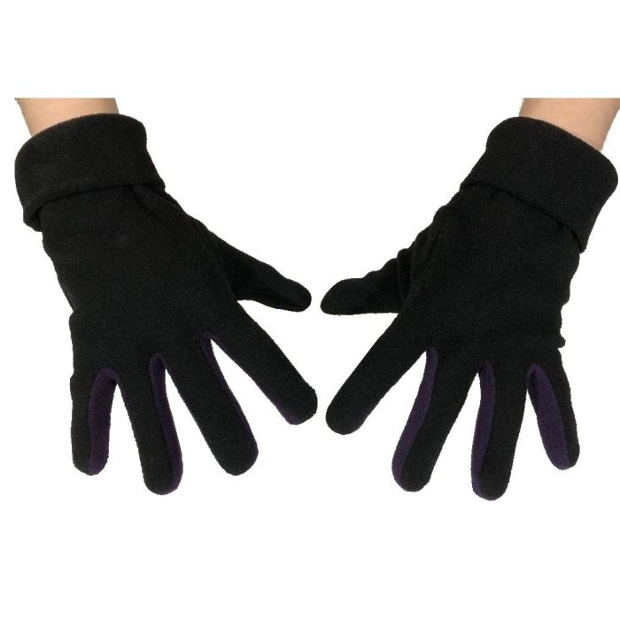 Rękawiczki pięciopalczaste polarowe czarno-fioletowe
